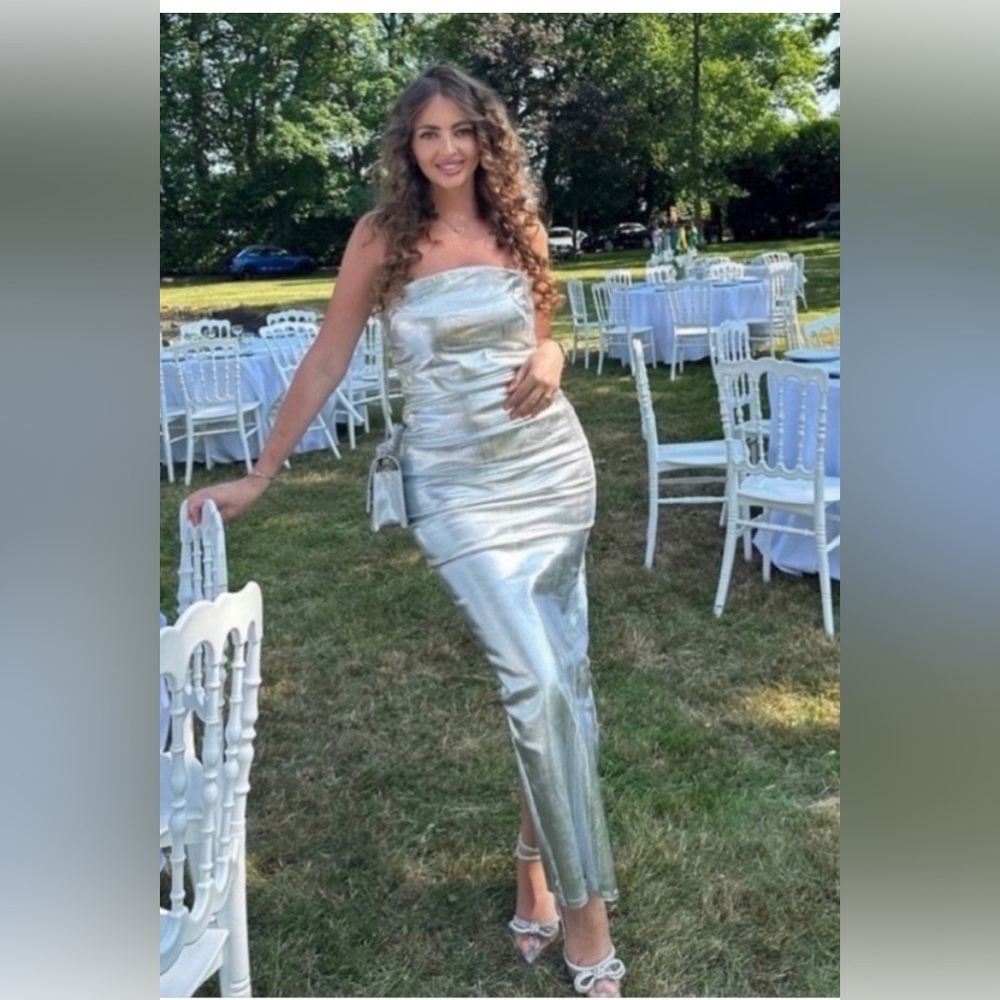 Zara Silver Strapless Dress - Picture 7 of 16